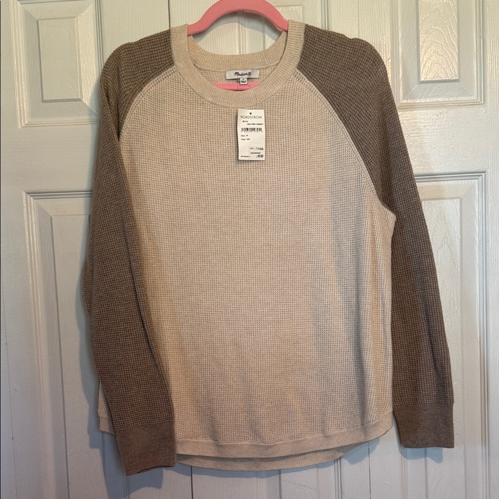 Madewell Crewneck Sweater in Cream and Brown